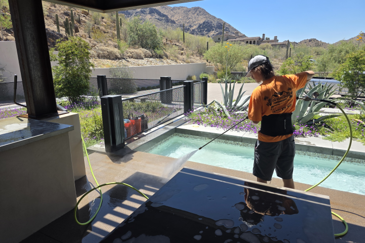 Advantage Power Washing. Pressure washing patio deck and pool decking